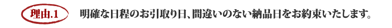 原状回復.COM 横浜・川崎・神奈川・東京の原状回復ならお任せ！を選ぶ５つの理由　理由.1　　明確な日程のお引取り日、間違いのない納品日をお約束いたします。